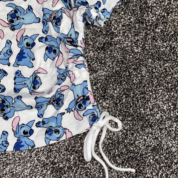 New Disney Lilo and Stitch Womens XL Crop Top Shirt White Blue Drawstring Sides - Picture 5 of 5